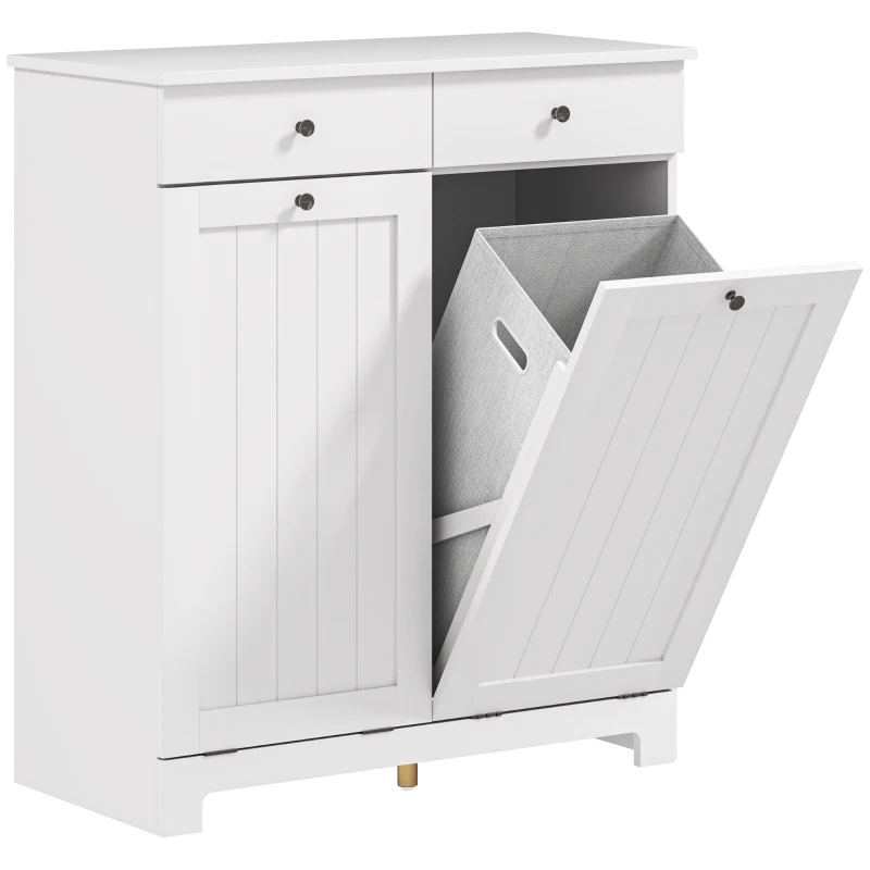 HOMCOM Laundry Cabinet, Tilt Out Laundry Hamper Cabinet with 2 Baskets, Bathroom Hamper Cabinet with 2 Drawers, White