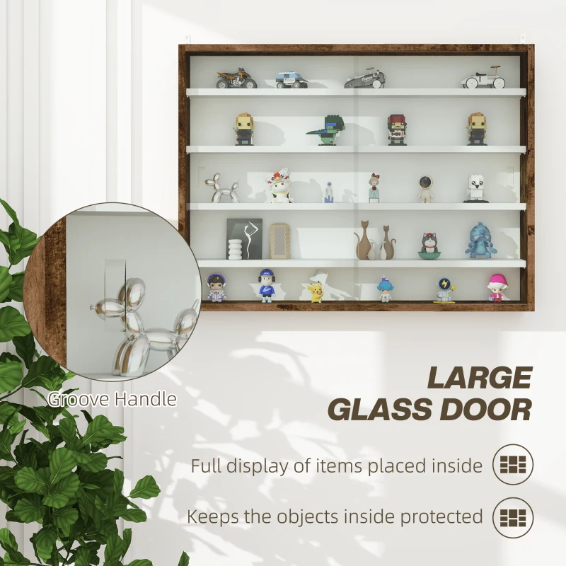 HOMCOM 5-Tier Display Cabinet, Shot Glass Display Case, Glass Curio Cabinet with 2 Glass Doors and 4 Adjustable Shelves, Brown