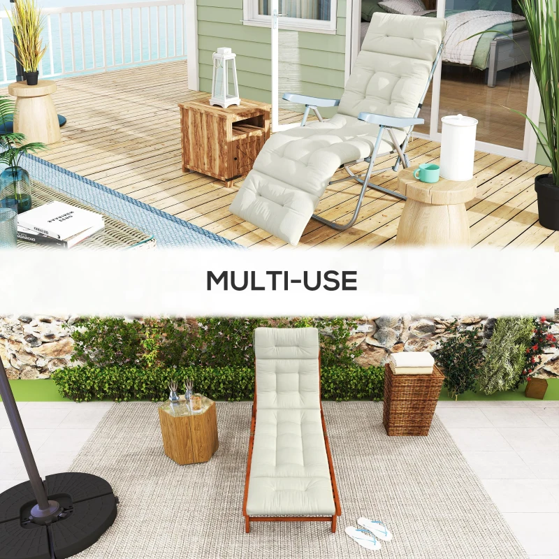 Outsunny 5" Thick Patio Chaise Lounge Lounge Chair Cushion with Backrest, Soft Cotton Padded for Indoor Outdoor Use, Cream White