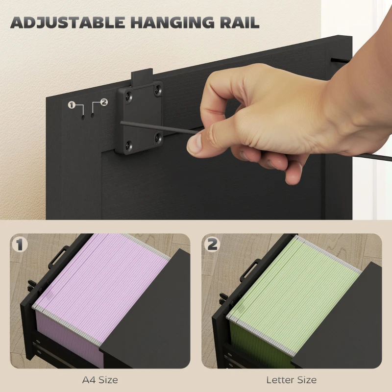 HOMCOM Vertical Filing Cabinet with 3 Drawers, Lock, File Cabinet for Home Office, A4 and Letter Size Files, Black