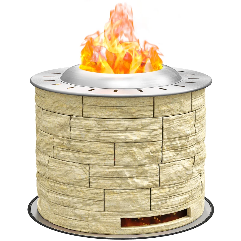 Outsunny Smokeless Fire Pit, Portable Camping Bonfire Stove with Mat for Backyard Patio Picnic, Magnesium Oxide, Yellow