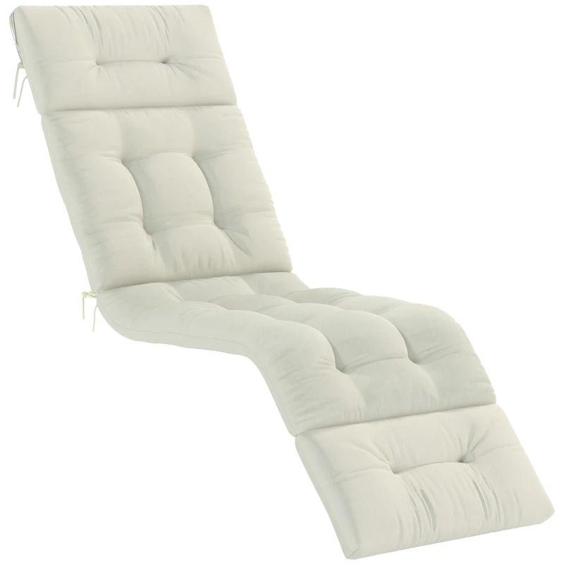 Outsunny 5" Thick Patio Chaise Lounge Lounge Chair Cushion with Backrest, Soft Cotton Padded for Indoor Outdoor Use, Cream White