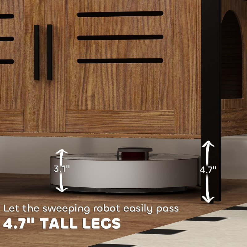 PawHut Cat Litter Box Enclosure with Tall Legs, Scratching Board, Dark Brown, 31.5"L x 17.7"W x 19.7"H