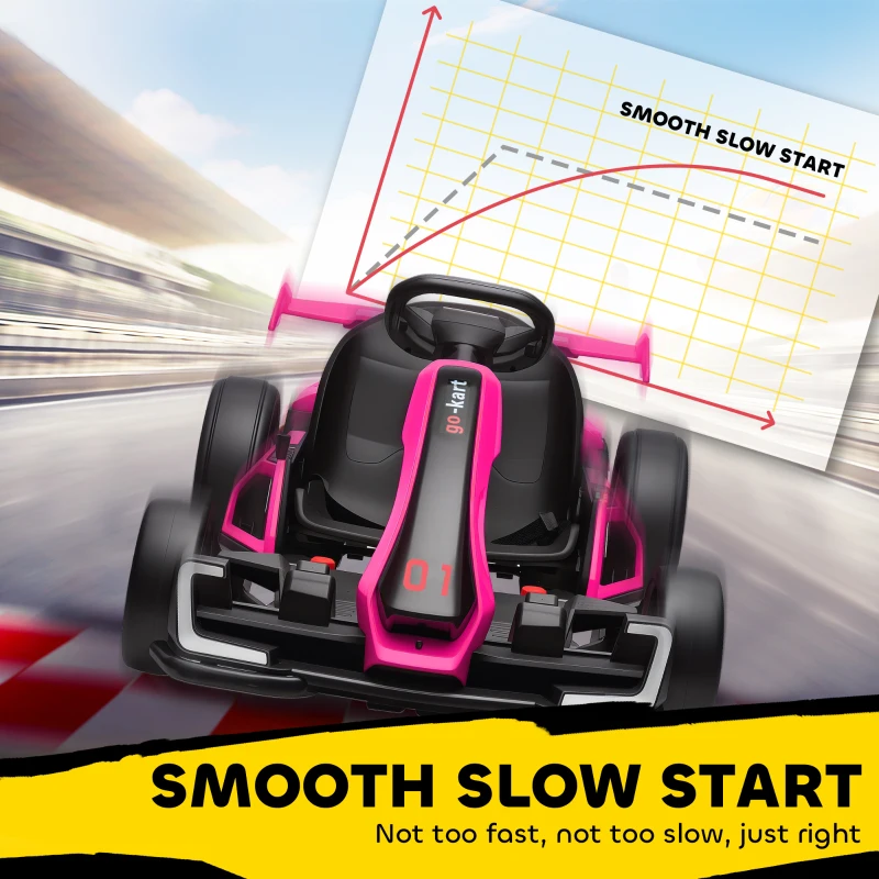 Aosom 24V Electric Go Kart, Battery Powered Kids Drift Kart with Adjustable Seat, Seat Belt, Horn, Music, Light, Pink