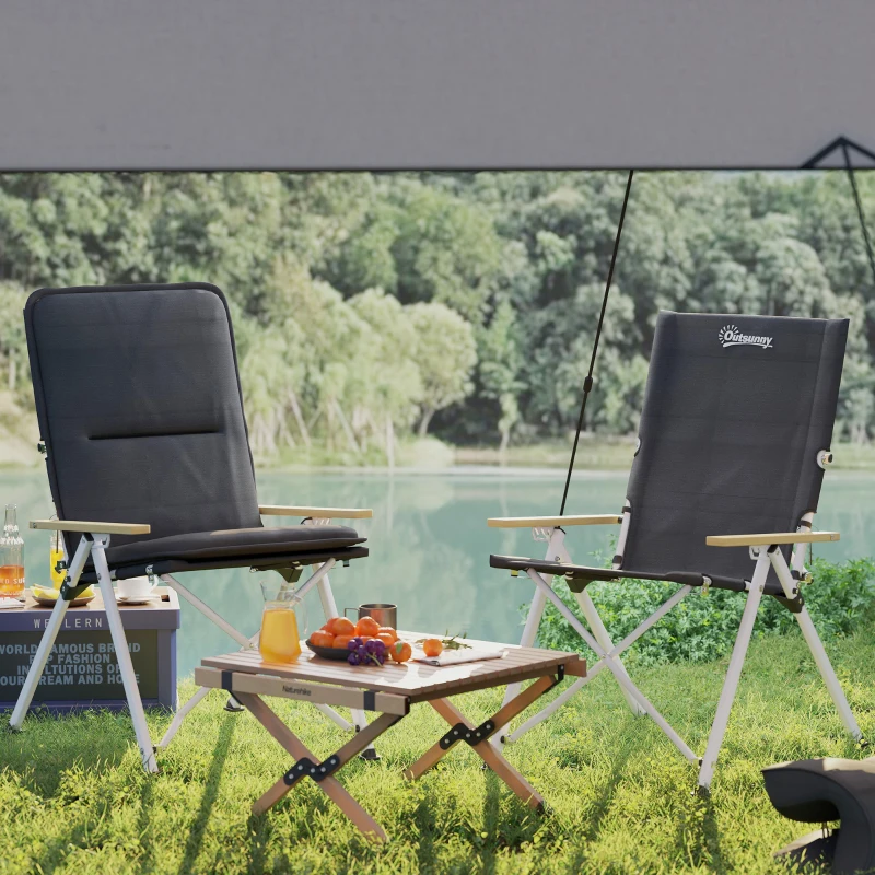 Outsunny Camping Chairs 2 Pack, Portable Folding Camp Chair with Padded Seat and Bag, Outdoor High Back Recliner, Black