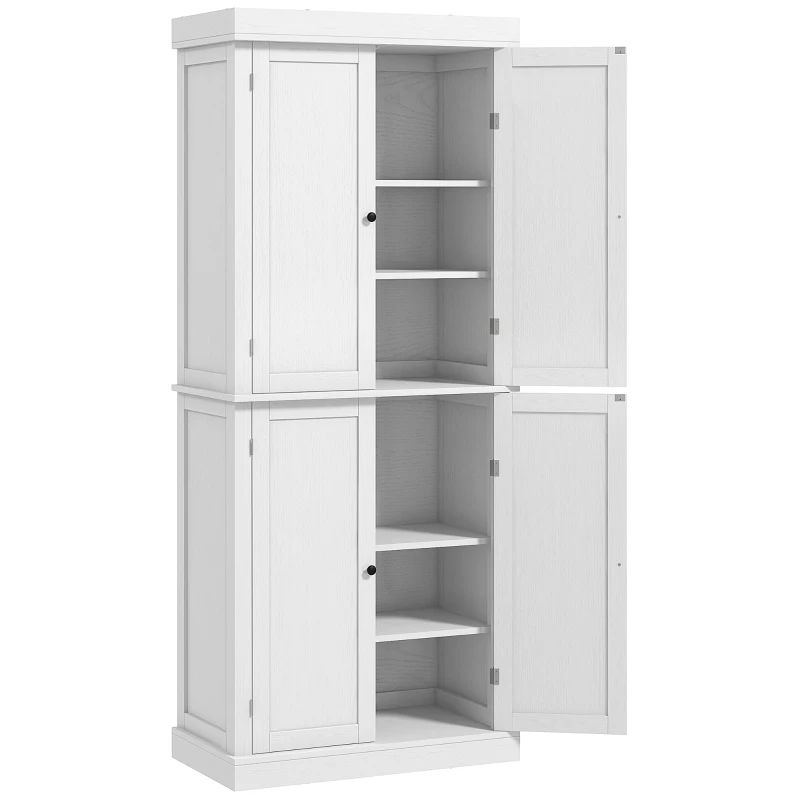 HOMCOM 72" Kitchen Cabinet, Pantry Storage Cabinet with Doors and Shelves, Freestanding Food Pantry Cabinet, White Wood Grain