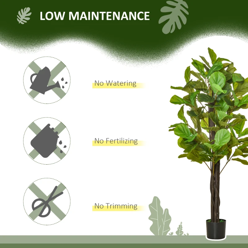 HOMCOM 5FT Artificial Fiddle Leaf Fig Tree, Faux Decorative Plant in Nursery Pot for Indoor or Outdoor Décor