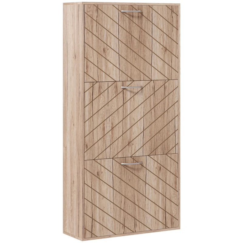 HOMCOM Shoe Storage Cabinet with 3 Flip Drawers, Narrow and Slim, 12 Pair of Shoes Organizer for Hallway, Entryway, Nature Wood