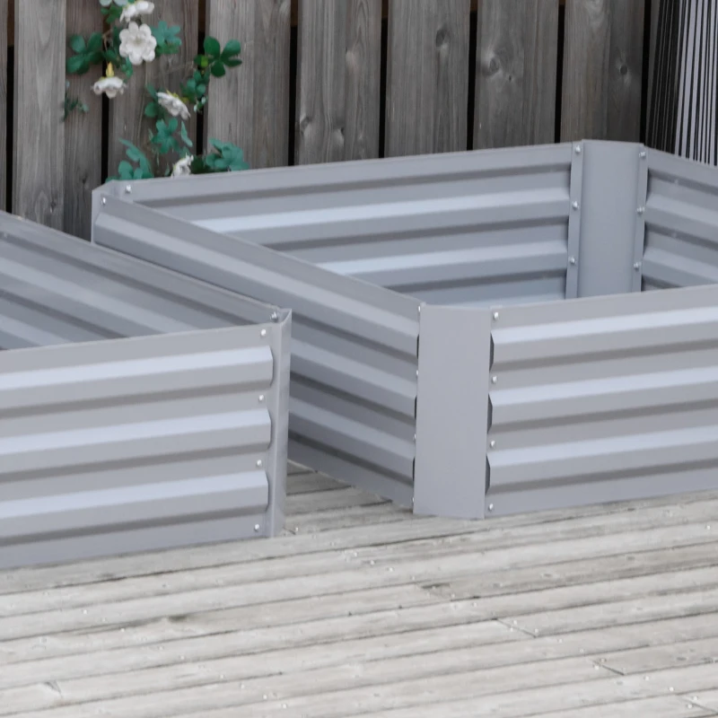 Outsunny 39" x 39" x 12" Set of 2 Raised Garden Bed, Elevated Planter Box with Galvanized Steel Frame for Growing Flowers, Herbs, Succulents, Grey