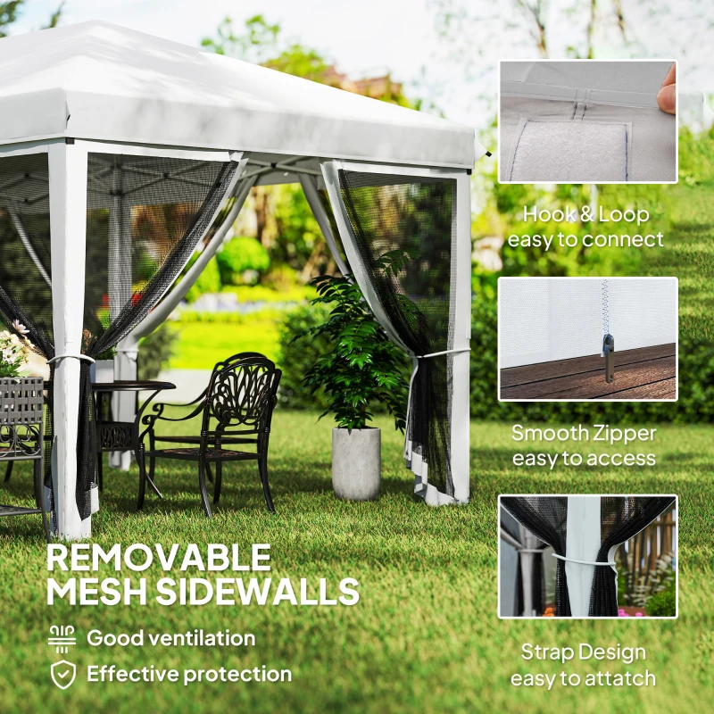 Outsunny 10' x 20' Pop Up Canopy Tent Gazebo with Removable Mesh Sidewall Netting, Carry Bag for Backyard Patio Outdoor, Cream White