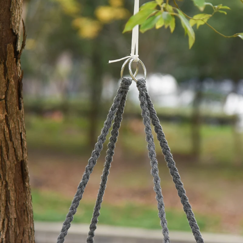 Outsunny Patio Hammock Chair, Hanging Rope Hammock Swing for Indoor & Outdoor Use with Backrest, Cotton-Polyester Blend, Fringe Tassels, Dark Grey