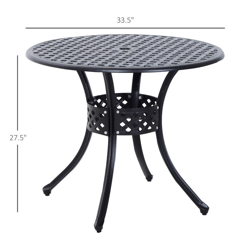 Outsunny 33" Patio Dining Table Round Cast Aluminium Outdoor Bistro Table with Umbrella Hole - Black