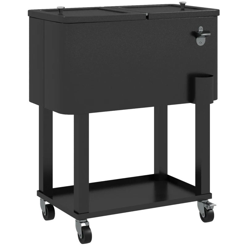 Outsunny 60 Quart Rolling Outdoor Cooler, Portable Rolling Patio Cooler Cart with Locking Wheels, Storage Shelf, Black