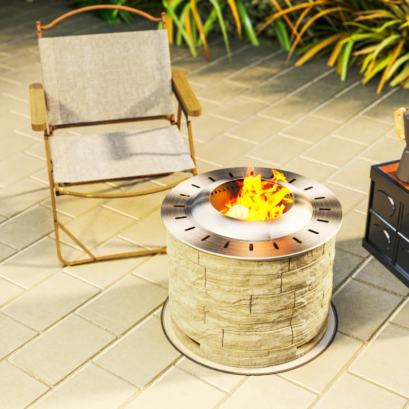 Outsunny Smokeless Fire Pit, Portable Camping Bonfire Stove with Mat for Backyard Patio Picnic, Magnesium Oxide, Yellow