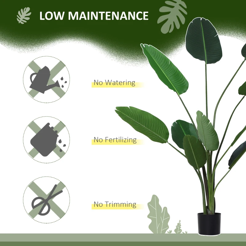 Outsunny 6FT Artificial Bird of Paradise Plant, Fake Tropical Plam Tree with 10 Banana Leaves in Pot, Faux Plant for Indoor , Green