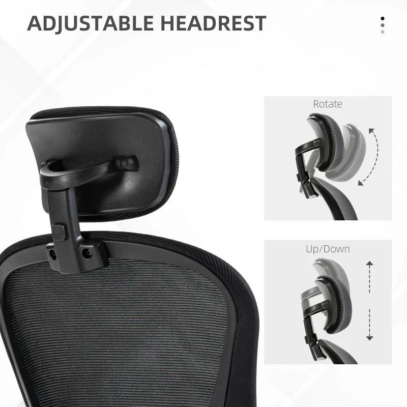 Vinsetto Office Chair, Mesh Computer Desk Chair with Adjustable Headrest, 4D Lumbar Support, Flip-up Arm, Black