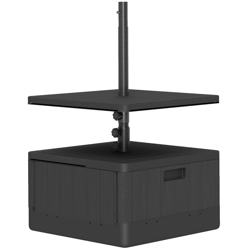 Outsunny 3-in-1 Outdoor Umbrella Base with Table Tray, Coffee End Table, Planter Box with Drain Hole, 175 lbs. Capacity Heavy Duty Fillable Patio Umbrella Stand Table with Wheels and Handles, Black