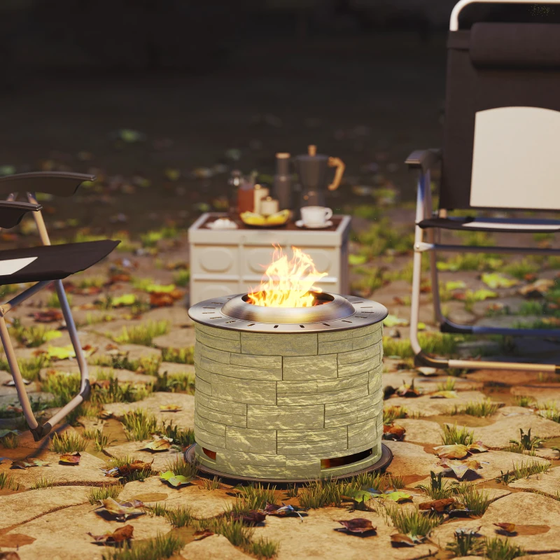 Outsunny Smokeless Fire Pit, Portable Camping Bonfire Stove with Mat for Backyard Patio Picnic, Magnesium Oxide, Yellow