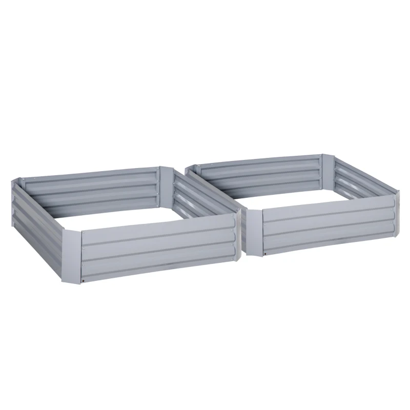 Outsunny 39" x 39" x 12" Set of 2 Raised Garden Bed, Elevated Planter Box with Galvanized Steel Frame for Growing Flowers, Herbs, Succulents, Grey
