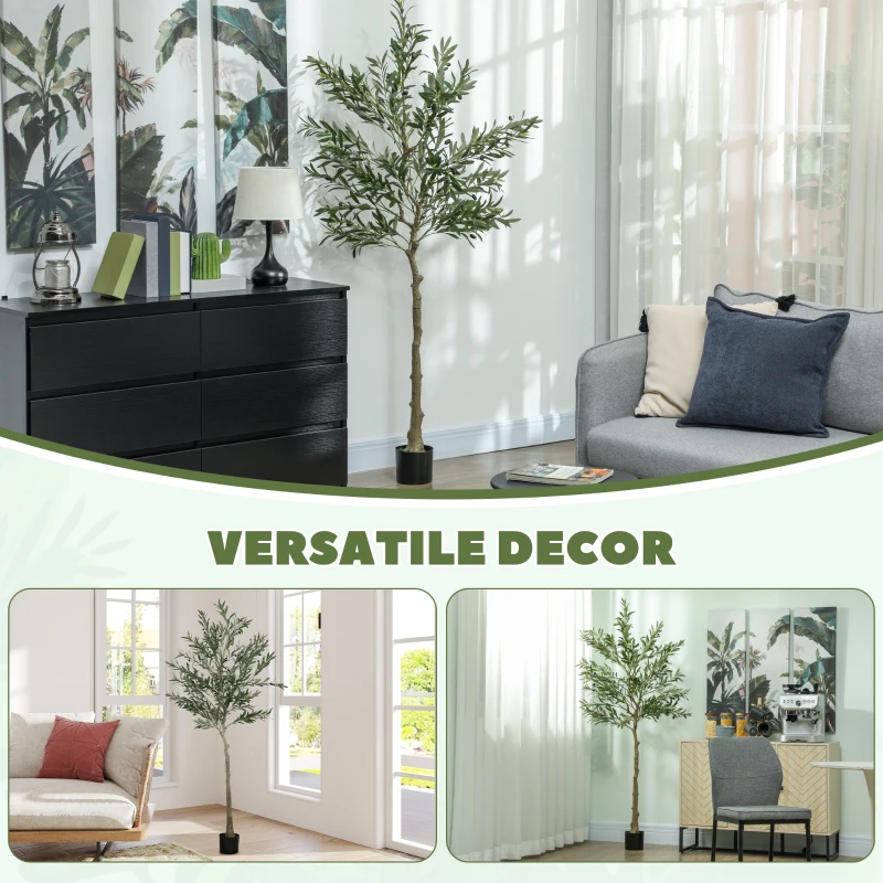 HOMCOM 6ft Artificial Olive Tree in Pot with Silk Leaves, Fruits, Faux Tree, Indoor Fake Plant for Home, Office, Living Room(m-8)