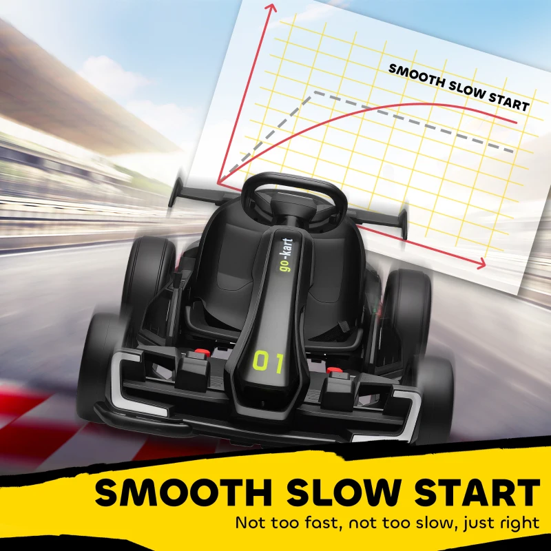 Aosom 24V 7.5 MPH Electric Go Kart with Adjustable Seat, Slow Start, Black