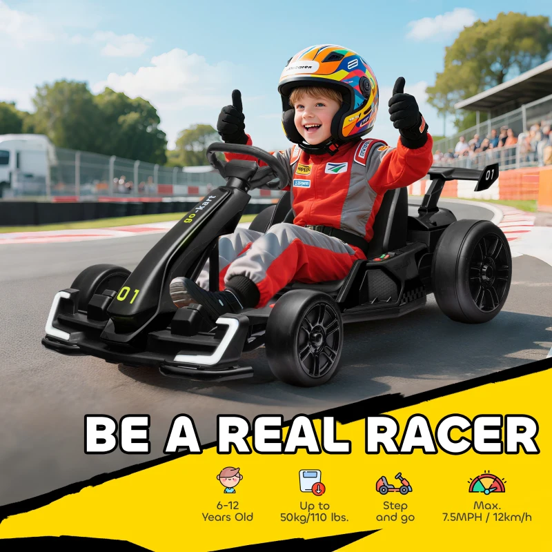 Aosom 24V 7.5 MPH Electric Go Kart with Adjustable Seat, Slow Start, Black