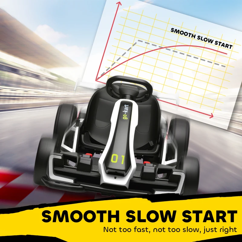 Aosom 24V 7.5 MPH Electric Go Kart with Adjustable Seat, Slow Start, White