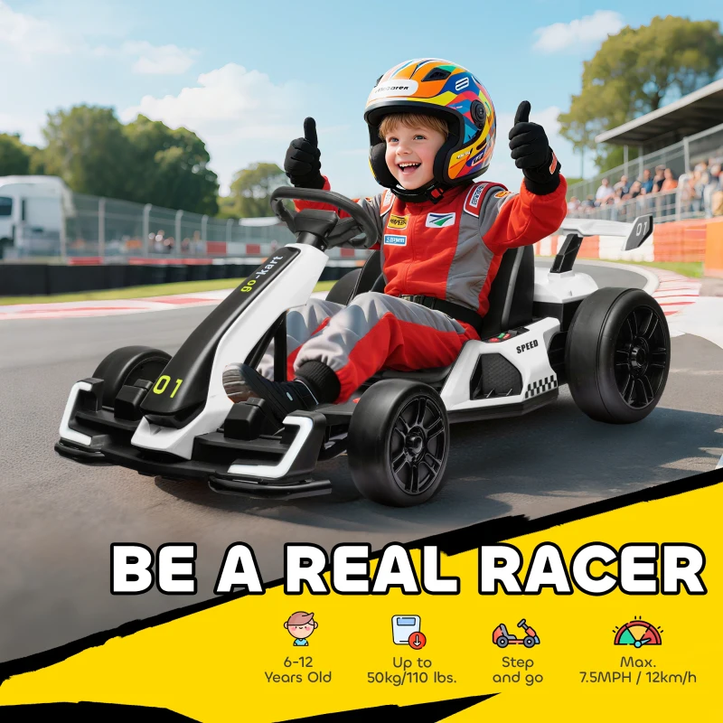 Aosom 24V 7.5 MPH Electric Go Kart with Adjustable Seat, Slow Start, White