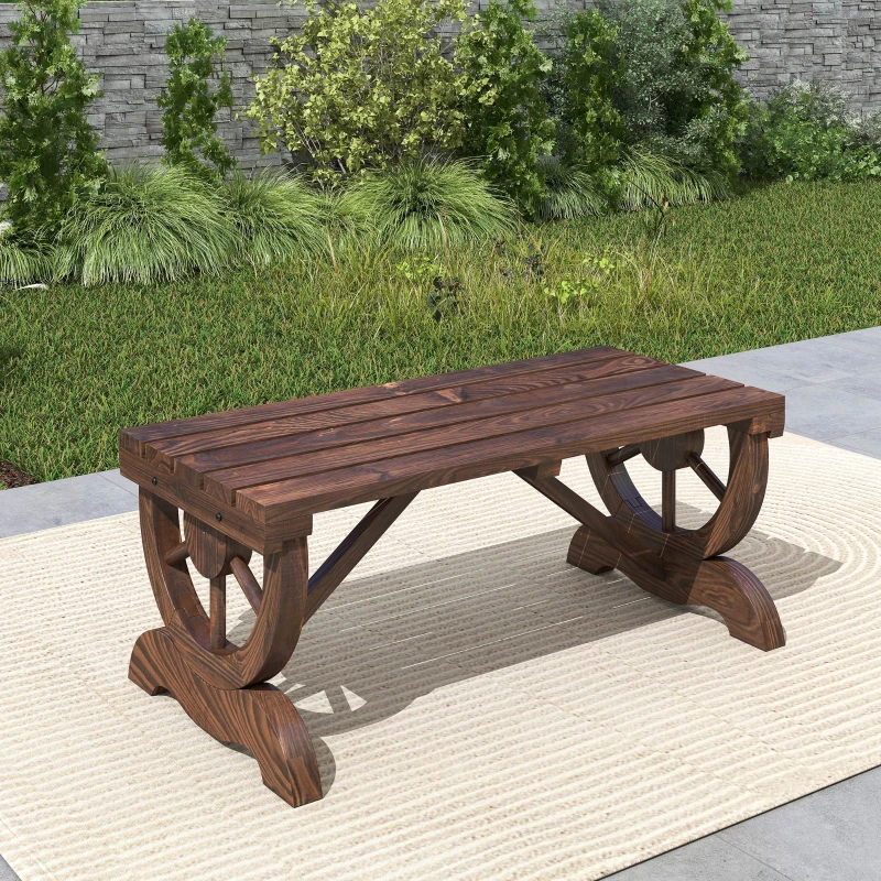 Outsunny 2-Person Wooden Garden Bench, Outdoor Wagon Wheel Porch Bench for Backyard Garden, Support 550 LBS, Rustic Country Style Patio Furniture, Brown