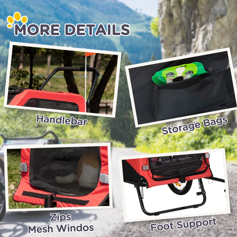 Aosom 2-in-1 Dog Bike Trailer Pet Stroller Carrier for Large Dogs with Hitch, Quick-release Wheels, Foot Support, Pet Bicycle Cart Wagon Cargo for Travel, Red