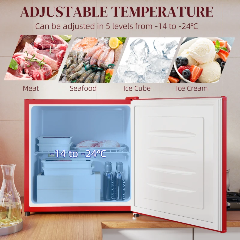 HOMCOM 1.1 Cu. Ft. Mini Freezer, Compact Upright Freezer with Reversible Door, Removable Shelf, Adjustable Temperature, Red