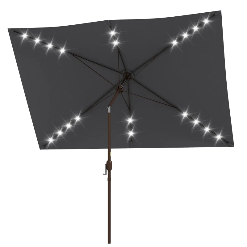 Outsunny 6.5x10ft Patio Umbrella Tilt Aluminum Outdoor Market Parasol with Solar Powered LEDs, Crank - Dark Grey