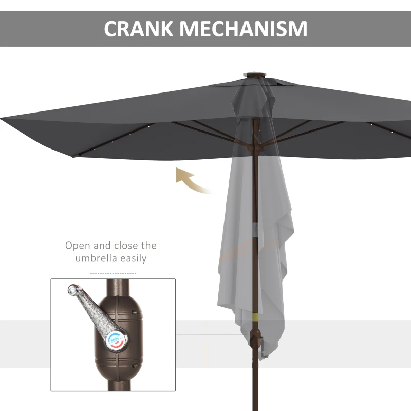 Outsunny 6.5x10ft Patio Umbrella Tilt Aluminum Outdoor Market Parasol with Solar Powered LEDs, Crank - Dark Grey