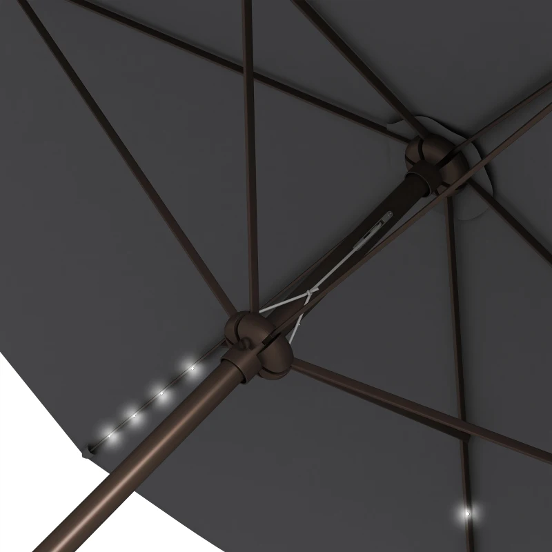 Outsunny 6.5x10ft Patio Umbrella Tilt Aluminum Outdoor Market Parasol with Solar Powered LEDs, Crank - Dark Grey