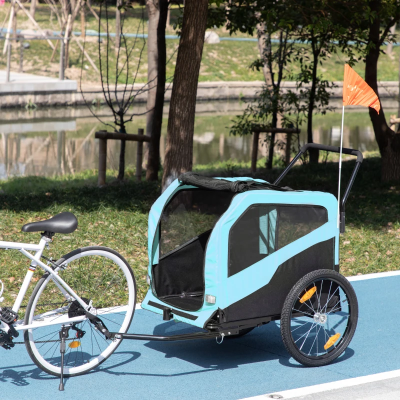 Aosom 2-in-1 Dog Bike Trailer Pet Stroller Carrier for Large Dogs with Hitch, Quick-release Wheels, Foot Support, Pet Bicycle Cart Wagon Cargo for Travel, Blue