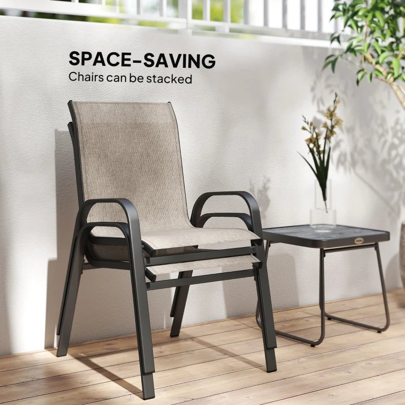 Outsunny Outdoor Bistro Set of 3, 3-Piece Patio Set with Breathable Mesh Fabric, Stackable Chairs and Square Table, Brown