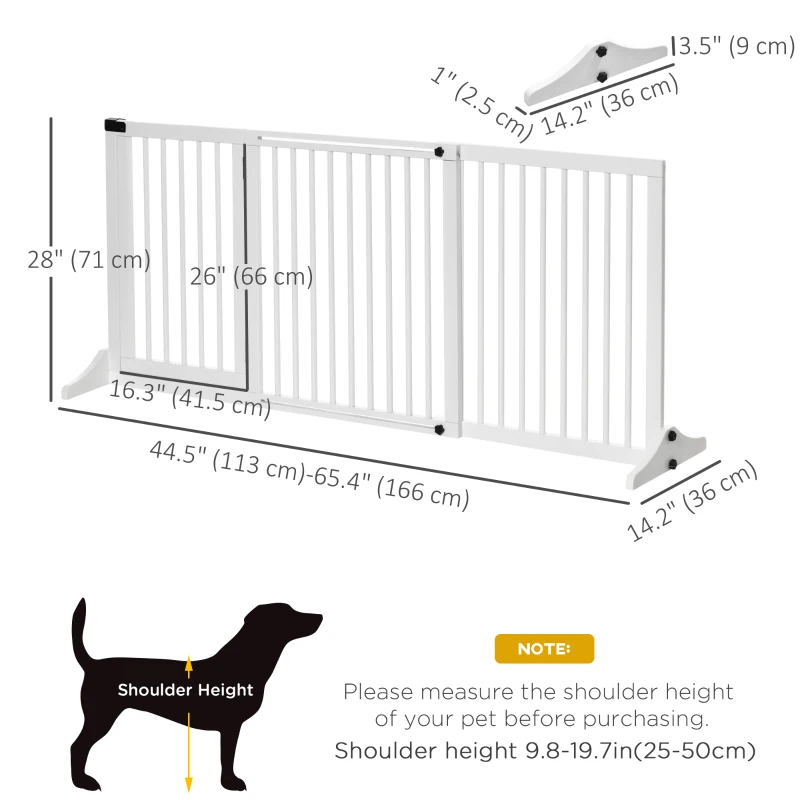 PawHut Freestanding Length Adjustable Wooden Pet Gate with Lockable Door 3 Panels, White