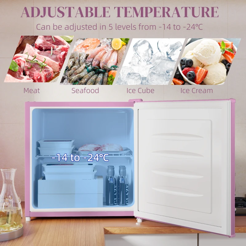 HOMCOM 1.1 Cu. Ft. Mini Freezer, Compact Upright Freezer with Reversible Door, Removable Shelf, Adjustable Temperature, Pink