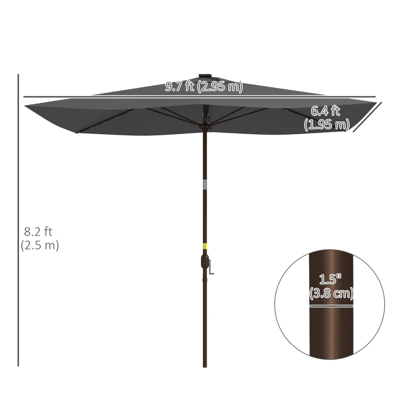 Outsunny 6.5x10ft Patio Umbrella Tilt Aluminum Outdoor Market Parasol with Solar Powered LEDs, Crank - Dark Grey