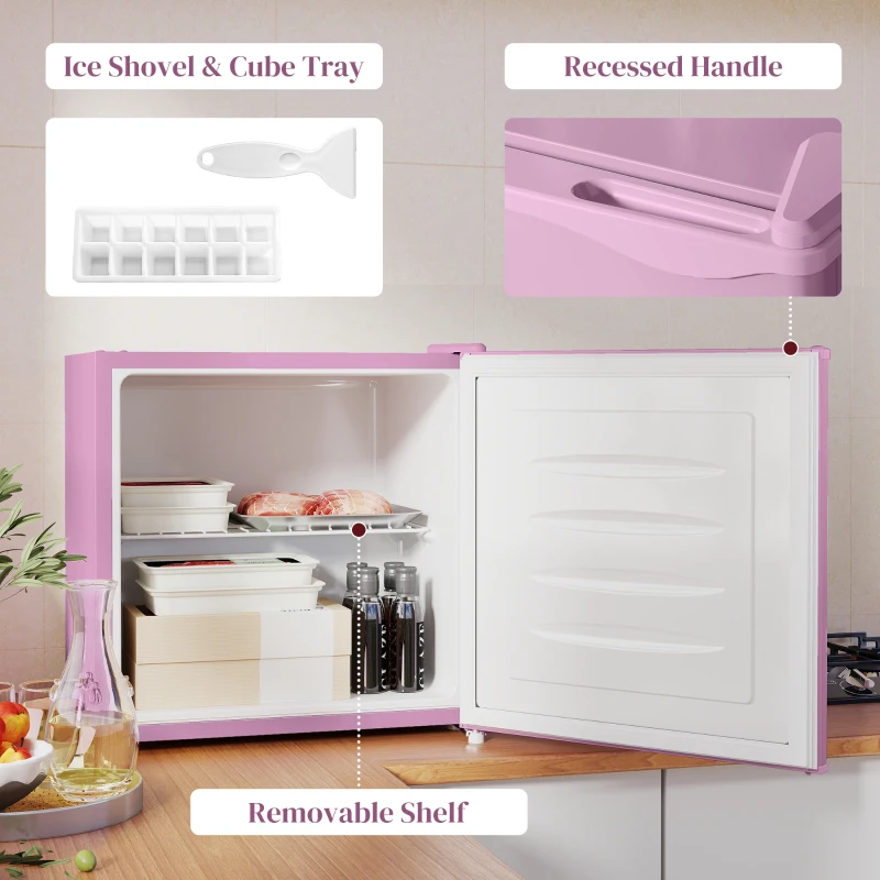 HOMCOM 1.1 Cu. Ft. Mini Freezer, Compact Upright Freezer with Reversible Door, Removable Shelf, Adjustable Temperature, Pink