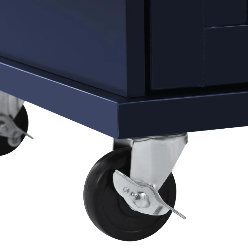 Rolling Mobile Kitchen Island Cart with Storage Cabinet, Solid Wood Desktop, Central Island with Locking Wheels, 51" L x 18" W x 36" H, Dark Blue