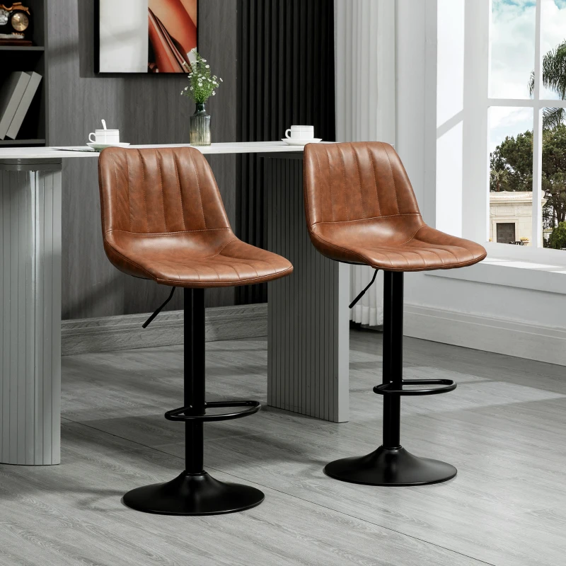 HOMCOM Swivel Bar Stools Set of 2, PU Leather Upholstered Counter Stools with Adjustable Height and Footrest for Kitchen