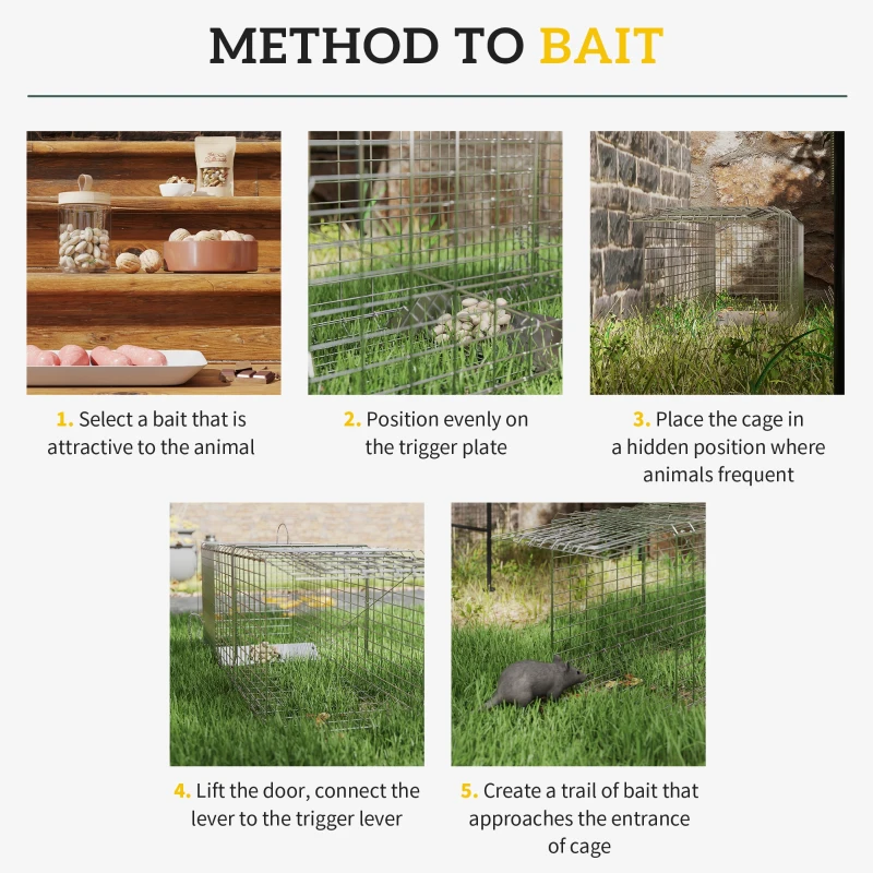 Outsunny One-Door Live Animal Trap, Animal-Friendly Humane Catch & Release Steel Cage for Rats, Mice, 36.6"  x 12.2" x 13.6"