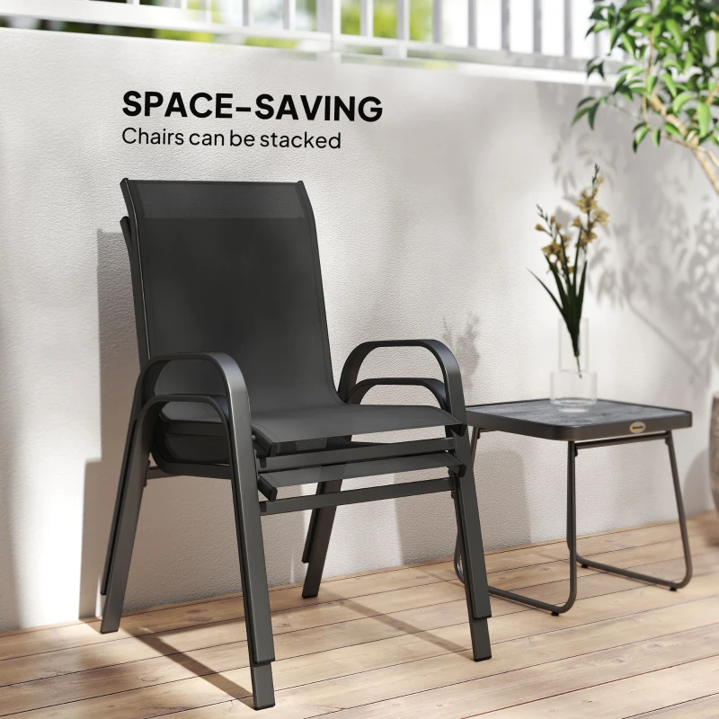 Outsunny Outdoor Bistro Set of 3, 3-Piece Patio Set with Breathable Mesh Fabric, Stackable Chairs and Square Table, Black