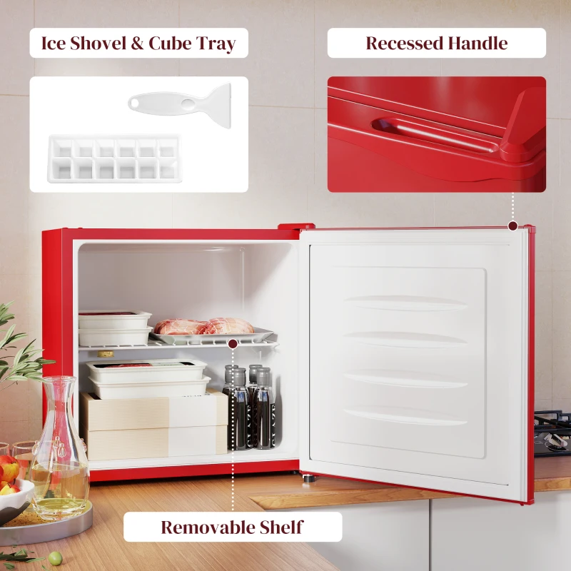 HOMCOM 1.1 Cu. Ft. Mini Freezer, Compact Upright Freezer with Reversible Door, Removable Shelf, Adjustable Temperature, Red
