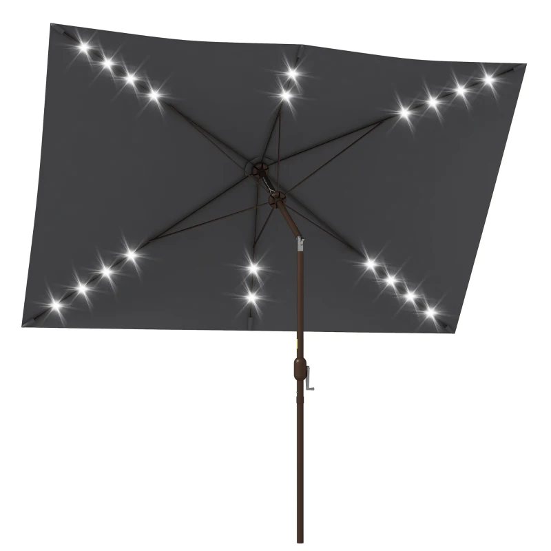 Outsunny 6.5x10ft Patio Umbrella Tilt Aluminum Outdoor Market Parasol with Solar Powered LEDs, Crank - Dark Grey