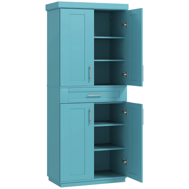 HOMCOM Modern Kitchen Pantry Freestanding Cabinet Cupboard with Doors and Drawer, Adjustable Shelving, Turquoise