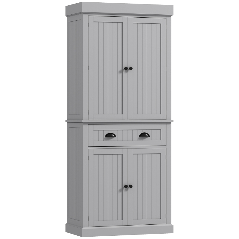 HOMCOM 71" Kitchen Pantry Cabinet with LED Lights, 6 Door Shelves, a Drawer and 4 Adjustable Shelves, Gray