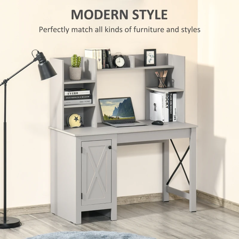 HOMCOM Computer Desk W/ Hutch, Home Office Desk W/ Storage Cabinet, Light Grey
