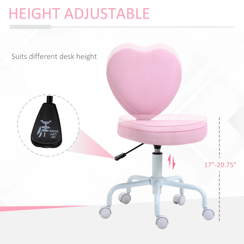 HOMCOM Heart Love Shaped Back Design Office Chair with Adjustable Height, Pink